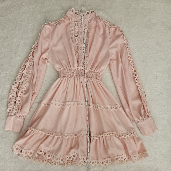 Pink Lace Dress Size S Cottagecore Feminine Coquette Girl Pastel Ruffle Bohemian - Picture 10 of 13